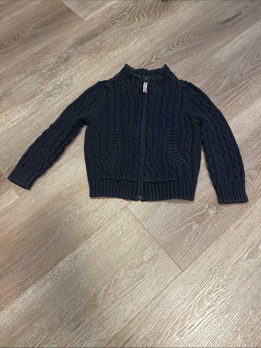 Cable-Knit Navy Zip Cardigan Sweater